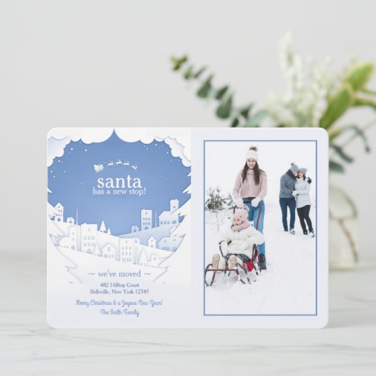 Santa heeft een nieuwe stop vakantie fotokaart kaart (Staand voorkant)