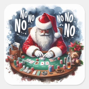 Santa heeft plezier aan een feestelijke pokertafel vierkante sticker