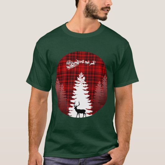 Santa hert kerstboom rood geruit geruit plaid t-shirt (Voorkant)