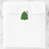 Santa Hides achter kerstboom Ronde Sticker (Tas)