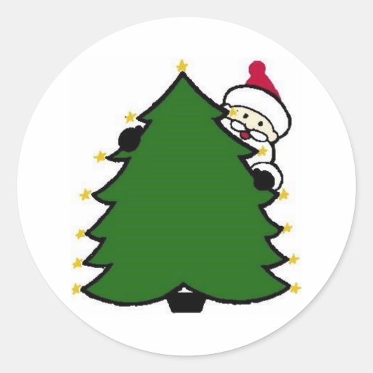 Santa Hides achter kerstboom Ronde Sticker (Voorkant)