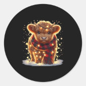 Santa Highland Cow Christmas Xmas Baby Wooly Farm  Ronde Sticker (Voorkant)