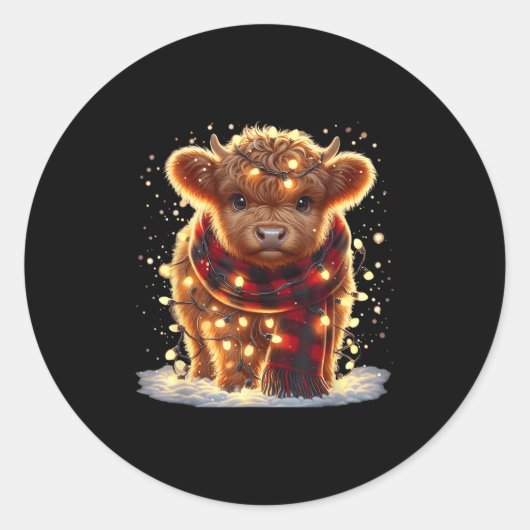 Santa Highland Cow Christmas Xmas Baby Wooly Farm  Ronde Sticker (Voorkant)