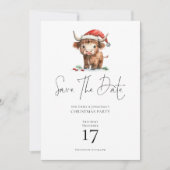 Santa Highland Koe Christmas Save the Date Kaart (Voorkant)