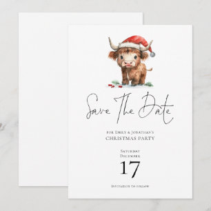 Santa Highland Koe Christmas Save the Date Kaart