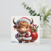 Santa Highland Koe met Cadeauzak Feestdagenkaart (Staand voorkant)