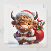 Santa Highland Koe met Cadeauzak Feestdagenkaart (Voorkant)