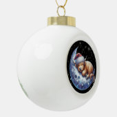Santa Highland Koe Slaapt op de Maan Keramische Bal Ornament (Links)