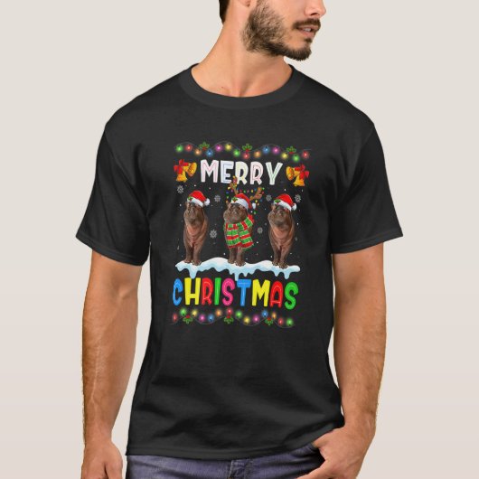 Santa Hippo Animals Merry Christmas Pajama T-shirt (Voorkant)