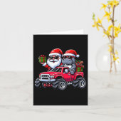Santa Hippopotamus Riding Monster Truck Kerstmis Kaart (Gele Bloem)