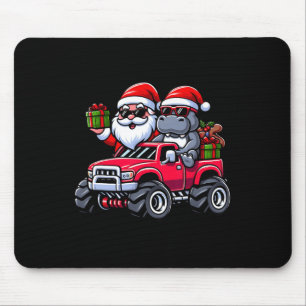 Santa Hippopotamus Riding Monster Truck Kerstmis Muismat
