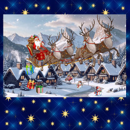 Santa & His Reindeer Christmas Dropping Gifts 3 Inpakpapier Vel