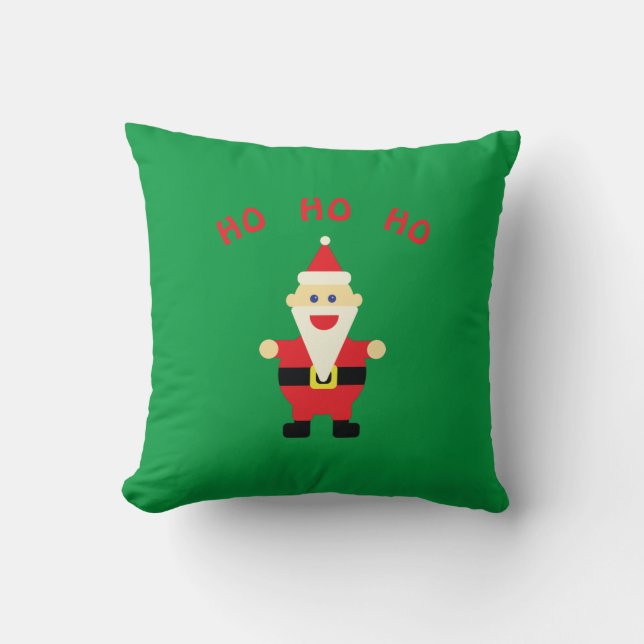 Santa Ho Ho Ho Fun Cute KerstGreen Red Kussen (Voorkant)