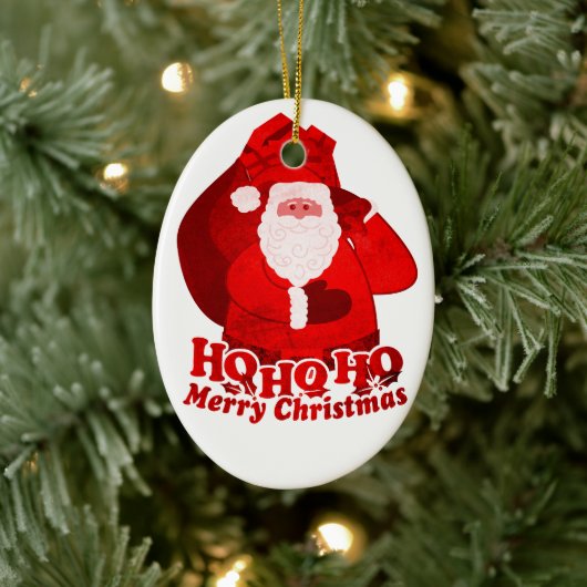 Santa HO HO HO HO uw groet rood & wit ornament (Boom)