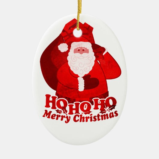 Santa HO HO HO HO uw groet rood & wit ornament (Voorkant)