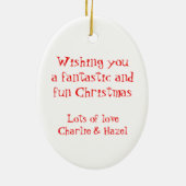 Santa HO HO HO HO uw groet rood & wit ornament (Achterkant)