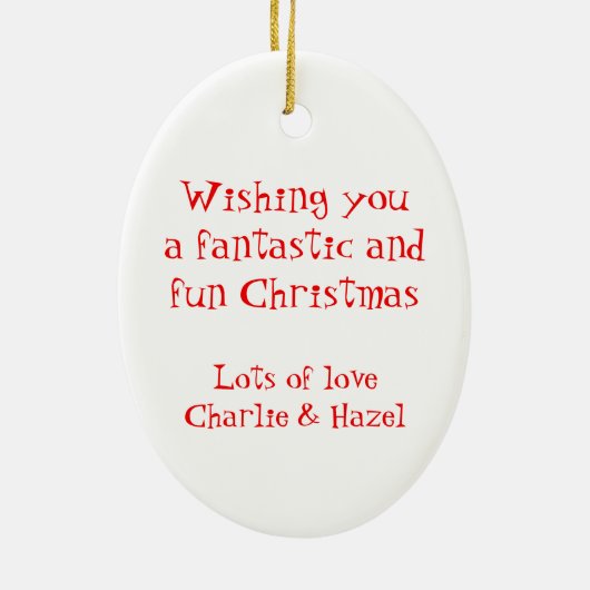 Santa HO HO HO HO uw groet rood & wit ornament (Achterkant)