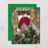 Santa Ho Ho Ho Ornamenten Gepersonaliseerd rood Gr Feestdagenkaart (Voorkant / Achterkant)