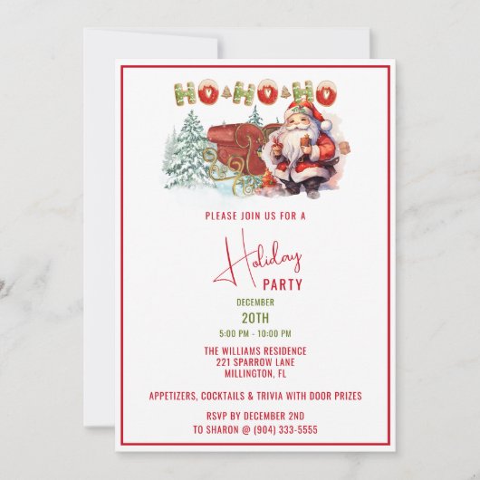 Santa Ho-Ho-Ho uitnodiging voor feestdagen (Voorkant)