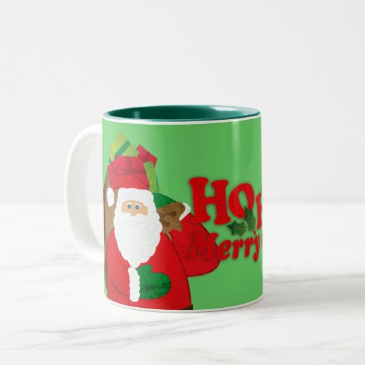 Santa "Ho Ho Merry Kerstmis" groene mok (Voorkant links)