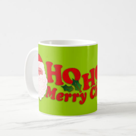 Santa "Ho Ho Merry Kerstmis" groene mok (Voorkant links)