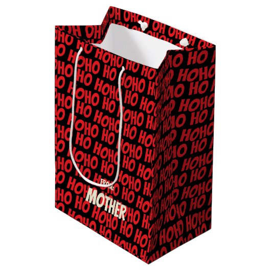 Santa Ho Ho Red Medium Cadeauzakje (Voorkant Gekanteld)