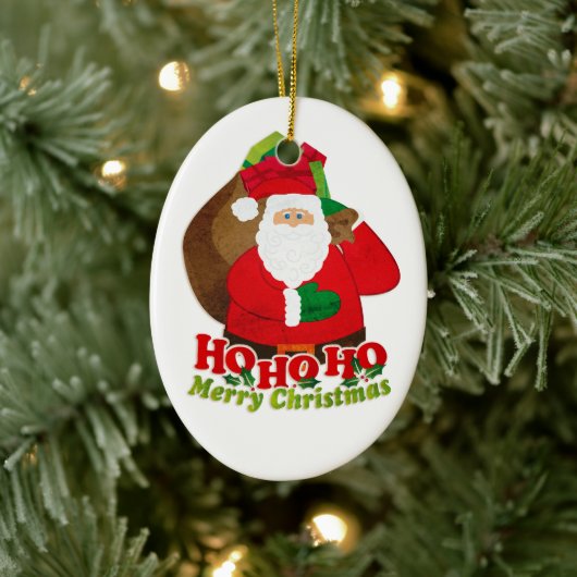 Santa HO HO rood groen en wit ornament (Boom)