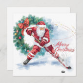 Santa Hockey Christmas Card  Feestdagenkaart (Voorkant / Achterkant)