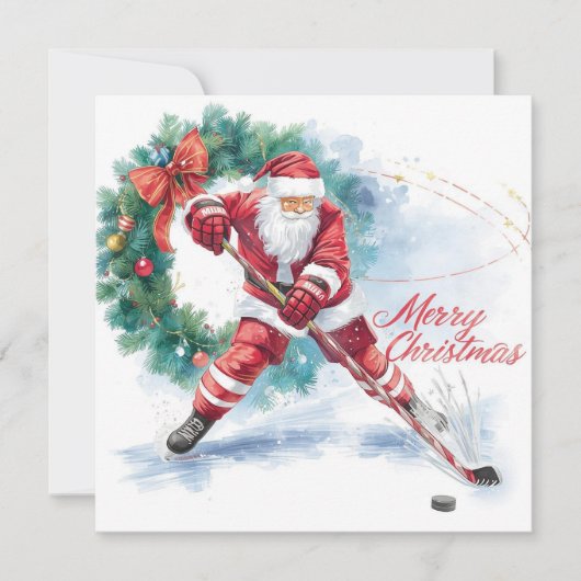 Santa Hockey Christmas Card  Feestdagenkaart (Voorkant)