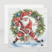 Santa Hockey Christmas Card  Feestdagenkaart (Voorkant / Achterkant)