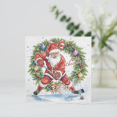Santa Hockey Christmas Card  Feestdagenkaart (Staand voorkant)