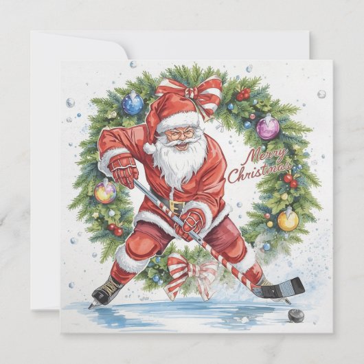 Santa Hockey Christmas Card  Feestdagenkaart (Voorkant)