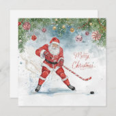 Santa Hockey Christmas Card Feestdagenkaart (Voorkant / Achterkant)