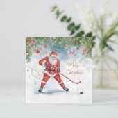 Santa Hockey Christmas Card Feestdagenkaart (Staand voorkant)