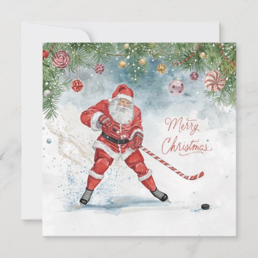 Santa Hockey Christmas Card Feestdagenkaart (Voorkant)