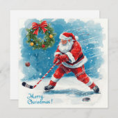 Santa Hockey Christmas Card  Feestdagenkaart (Voorkant / Achterkant)