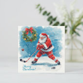 Santa Hockey Christmas Card  Feestdagenkaart (Staand voorkant)