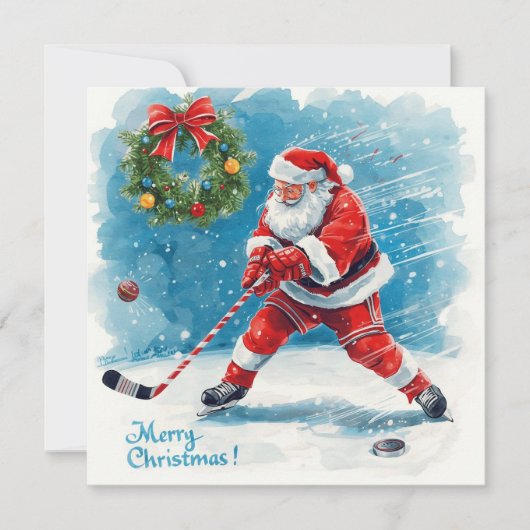 Santa Hockey Christmas Card  Feestdagenkaart (Voorkant)