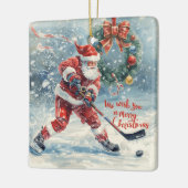 Santa Hockey Christmas Card  Keramisch Ornament (Links)