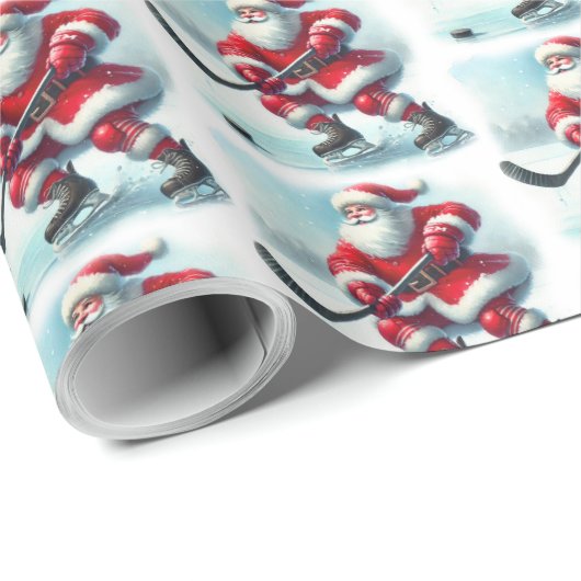 Santa Hockey Player Kerst inpakpapier (Rol Hoek)
