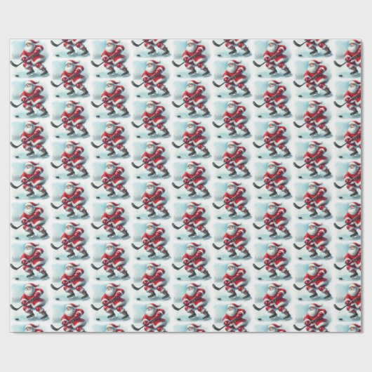 Santa Hockey Player Kerst inpakpapier (Vlak)