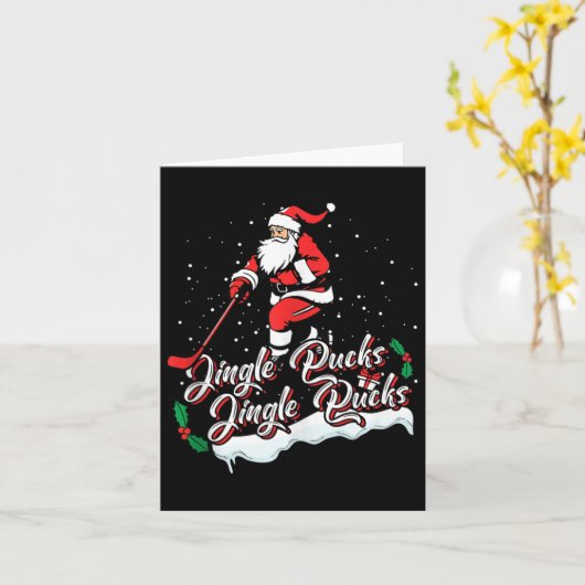 Santa Hockey Speler IJshockey Xmas Sport Kerstmis Kaart (Gele Bloem)