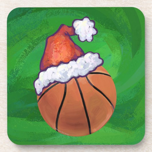 Santa Hoed Basketbal op Groen Bier Onderzetter (Voorkant)