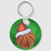 Santa Hoed Basketbal op Groen Sleutelhanger (Voorkant)