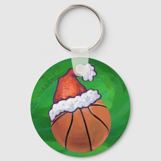 Santa Hoed Basketbal op Groen Sleutelhanger (Voorkant)