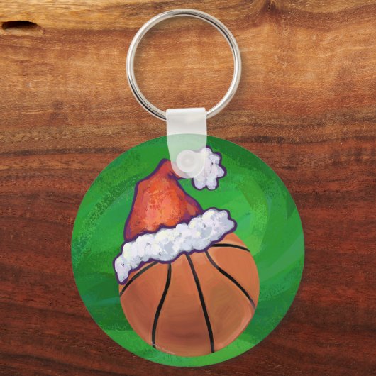 Santa Hoed Basketbal op Groen Sleutelhanger (Voorkant)