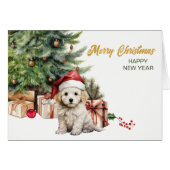 Santa Hoed Bichon Frise Puppy Hondenkerst (Voorkant Horizontaal)