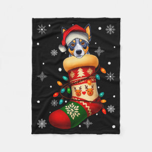 Santa Hoed Blue Heeler Hond In Kerstsokken Mannen Fleece Deken