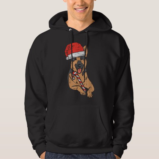 Santa Hoed Duitse Herder Hond Kerstmis Hoodie (Voorkant)