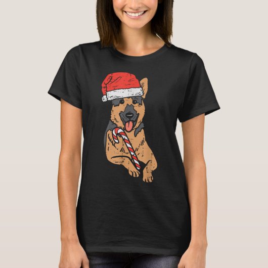 Santa Hoed Duitse Herder Hond Kerstmis T-shirt (Voorkant)